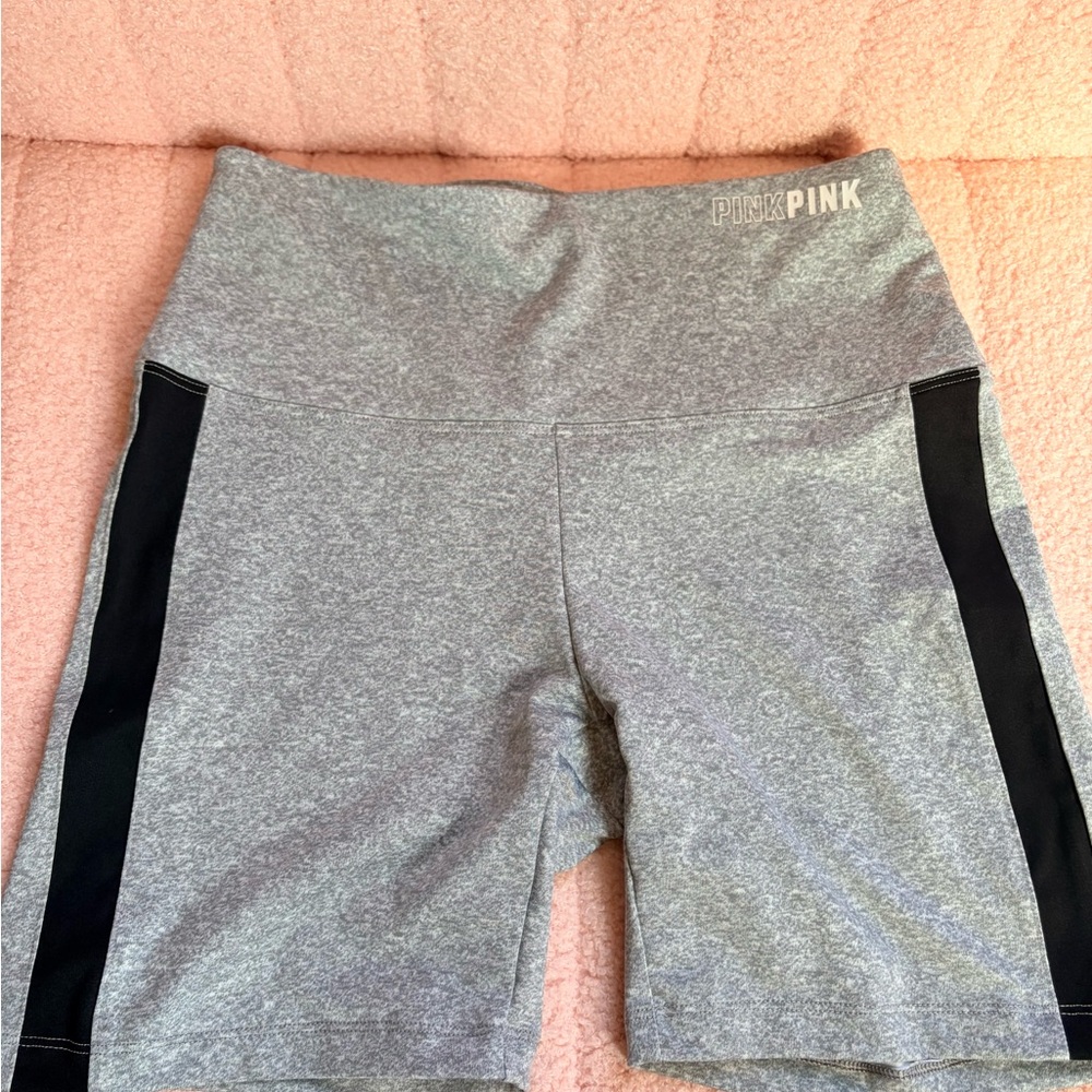PINK Victoria's Secret Women's Heather Gray Bike Shorts with Black Stripes